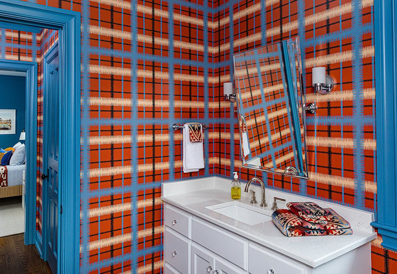 Squiggle Tartan Grand Wallpaper - Paprika