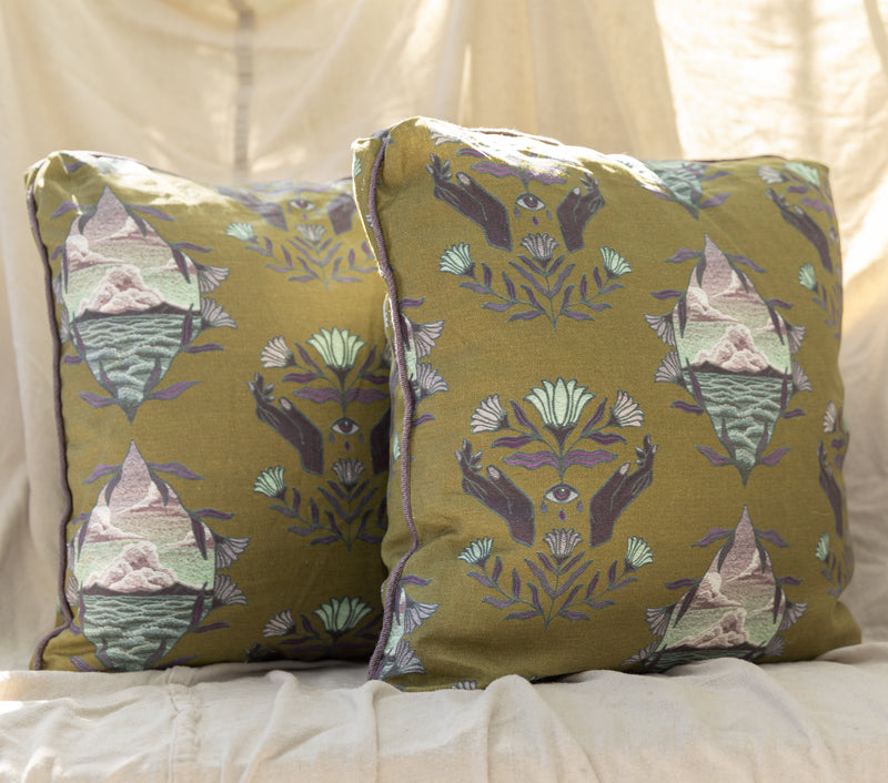Dreamland Pillow - Moss with Lilac Cording