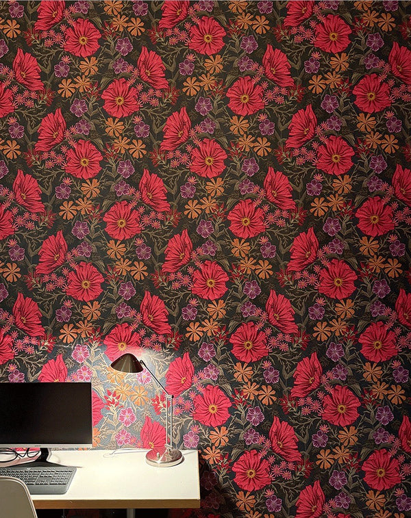 Wild Posy Wallpaper - Coral