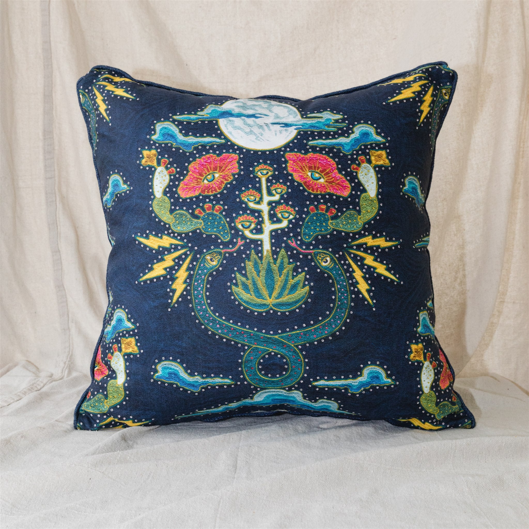 Moon Snake Rhinestone Pillow - Nocturnal with Blue Cording ...