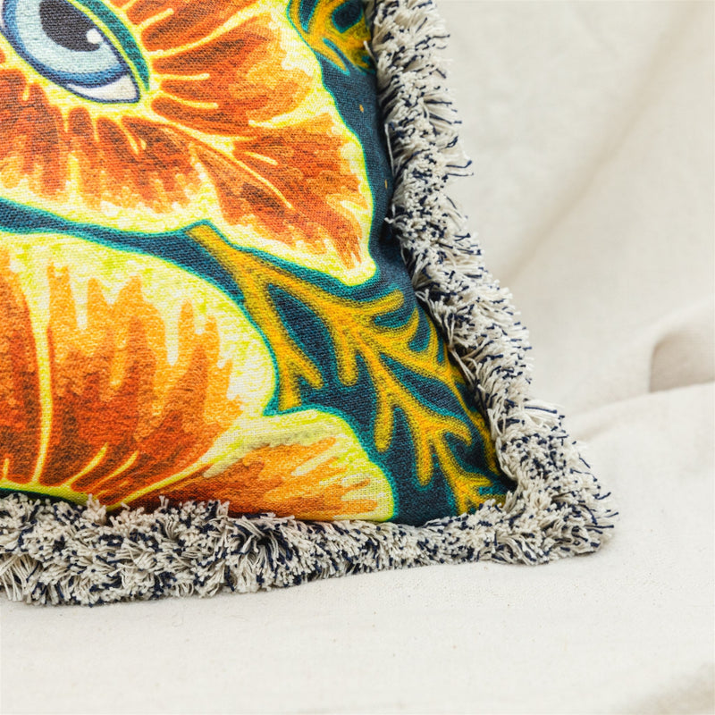 Scissortail Pillow - Celestial with Natural & Blue Brush Fringe