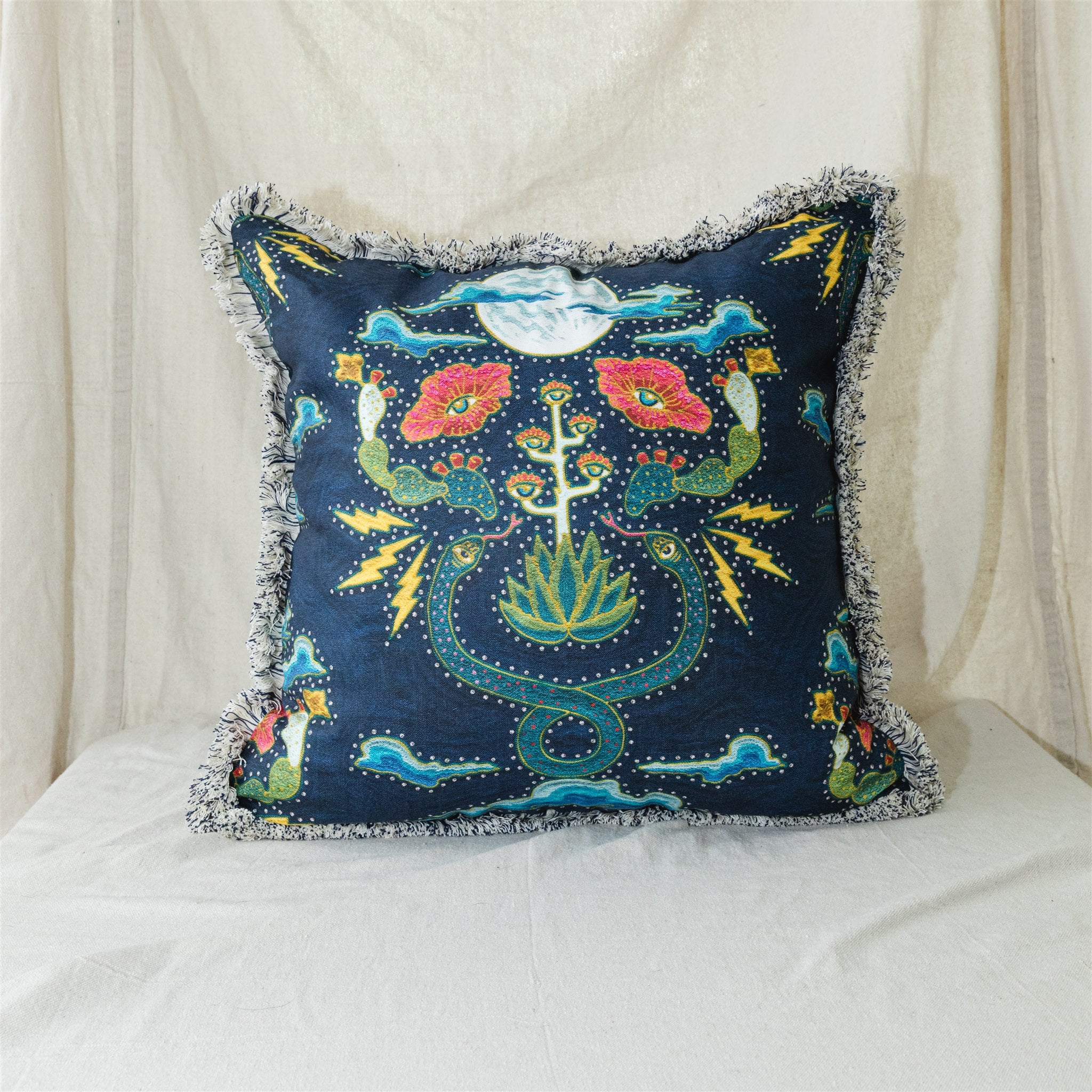 Moon Snake Rhinestone Pillow - Nocturnal with Natural & Blue Brush Fri ...