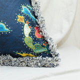 Moon Snake Rhinestone Pillow - Nocturnal with Natural & Blue Brush Fringe