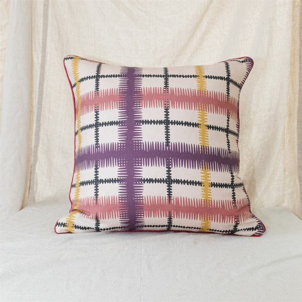 Squiggle Tartan Grand Pillow - Royal with Raspberry Cording