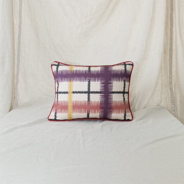 Squiggle Tartan Grand Pillow - Royal with Raspberry Cording