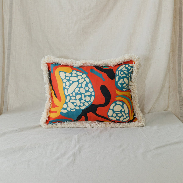 Marble Pillow - Flame with Natural Brush Fringe