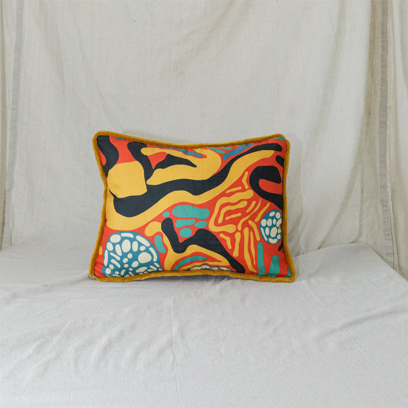 Marble Pillow - Flame with Gold Velvet Cording