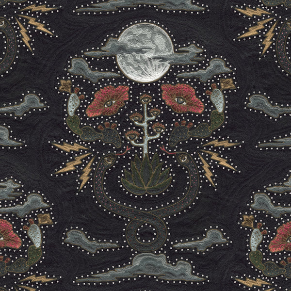 Moon Snake Rhinestone Fabric - Charcoal